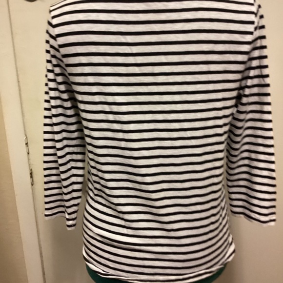 J.Crew 3/4 length sleeves Navy & White Striped Top w/beading Med - Picture 5 of 6